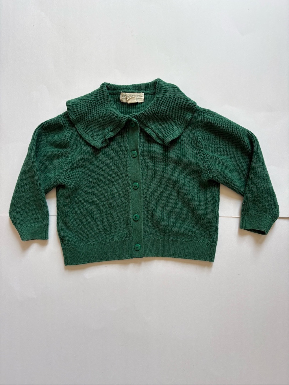 Monica&Andy Forest Green Knit Cotton Cardigan Button 12-18M Peter Pan Collar